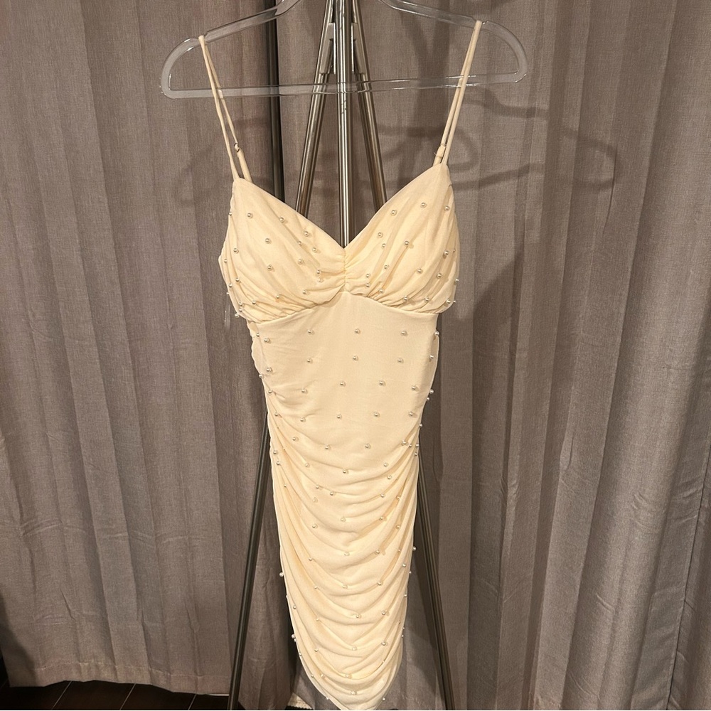 Fashion Nova Cream Mini Dress with Ruched Detail NWT